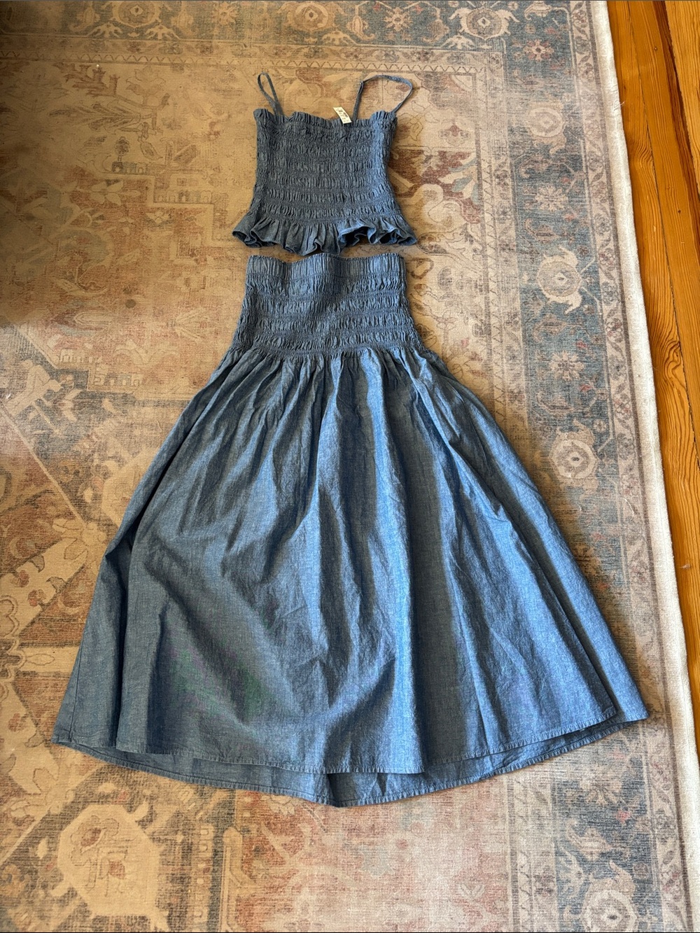 Madewell Smocked Tank and Smocked Waist Modo Skirt Set Chambray